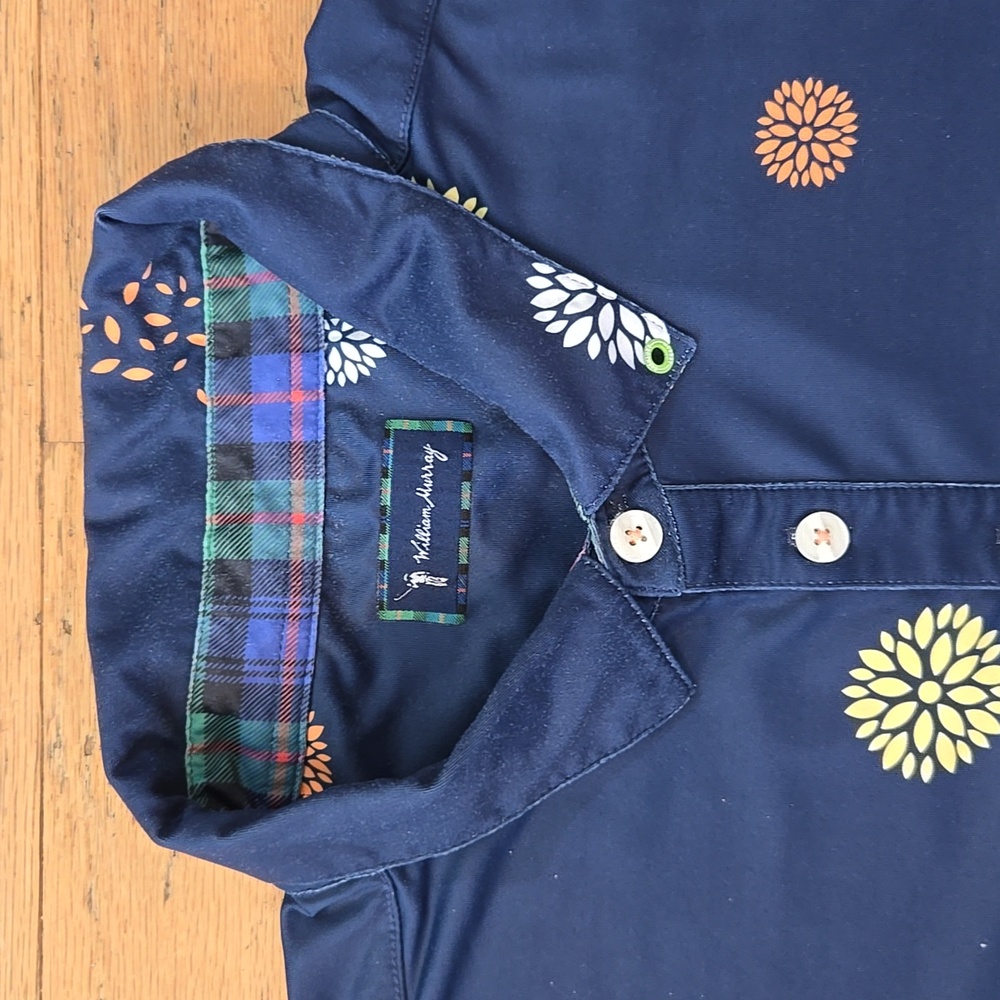 William Murray Polo Shirt Mens Medium Blue Floral Print Golg Casual - Picture 2 of 10